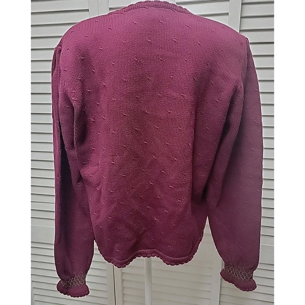 Vtg Charter Club Jane Justin SZ L 100% Cotton Sweater Purple Maroon Embroidered - Picture 6 of 10